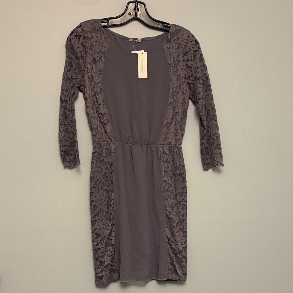 INTISSIMI Women’s Grey Lace Long Sleeve Dress Size Small